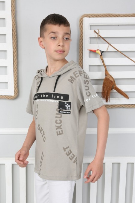 Kapşonlu Baskılı %100 Cotton Kumaş Taş Tişört