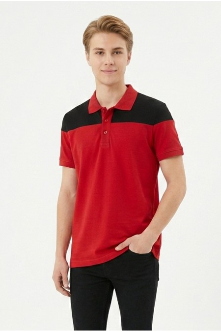 Erkek Omuz Panel Detaylı Polo Yaka Kısa Kollu Slim Fit Dokulu Örme Tişört