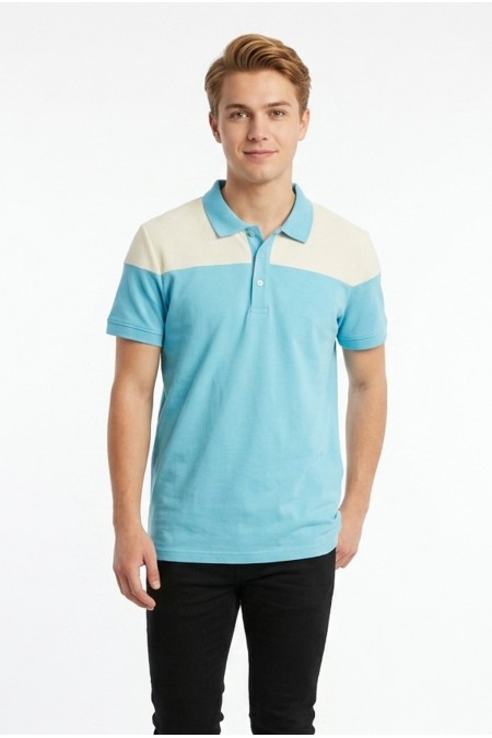 Erkek Omuz Panel Detaylı Polo Yaka Kısa Kollu Slim Fit Dokulu Örme Tişört