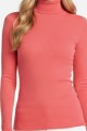 Kadın Pembe Balıkçı Yaka Uzun Kollu Fitilli Slim Fit Şık Günlük Triko Body