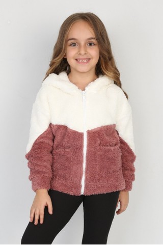 Welsoft Kumaş Kapşonlu Fermuarlı Cepli Somon Sweat 