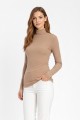 Kadın Kahve Balıkçı Yaka Uzun Kollu Fitilli Slim Fit Şık Günlük Triko Body