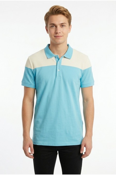 Erkek Omuz Panel Detaylı Polo Yaka Kısa Kollu Slim Fit Dokulu Örme Tişört