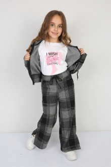 Şardonlu Pamuklu Jakar Kumaş Kareli 3 lü Gri Takım