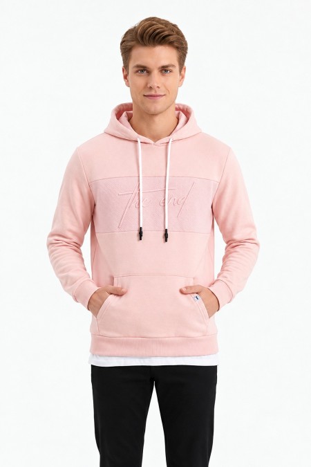 Erkek The End Baskılı Kapşonlu Kanguru Cepli Günlük Sweatshirt