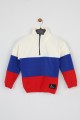 Full Polar Kumaş Yarım Fermuarlı Garnili Saks Sweat