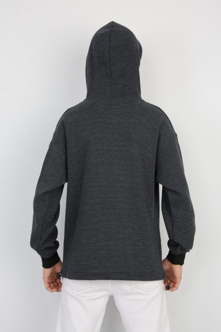 Yarım Fermuarlı Kapşonlu Baskılı Erkek Çocuk Günlük Sweatshirt