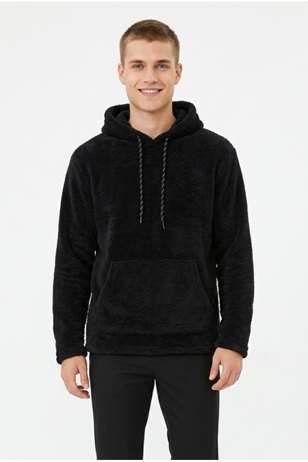 Erkek Kapüşonlu Kanguru Cepli Günlük Pelüş Sweatshirt