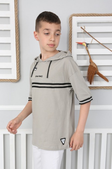  Kapşonlu Baskılı %100 Cotton Kumaş Taş Tişört