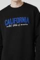 Erkek Siyah Oversize Bisiklet Yaka California Nakış Baskılı Pamuklu Sweatshirt