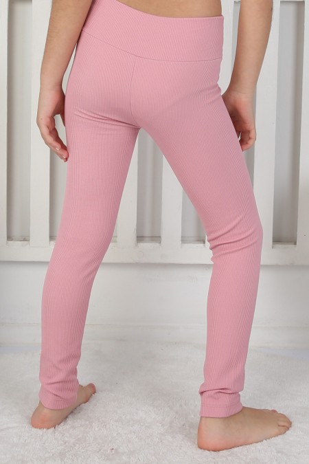 Şardonlu Fitilli Kumaş Arma Detaylı Pembe Tayt