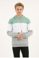 Erkek Üç İplik Şardonlu Kapüşonlu Parçalı Kanguru Cepli Günlük Sweatshirt