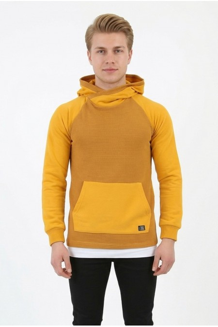 Erkek Üç İplik Şardonlu Kumaş Kapşonlu Kanguru Cepli Alttan Çıkmalı  Günlük Sweatshirt