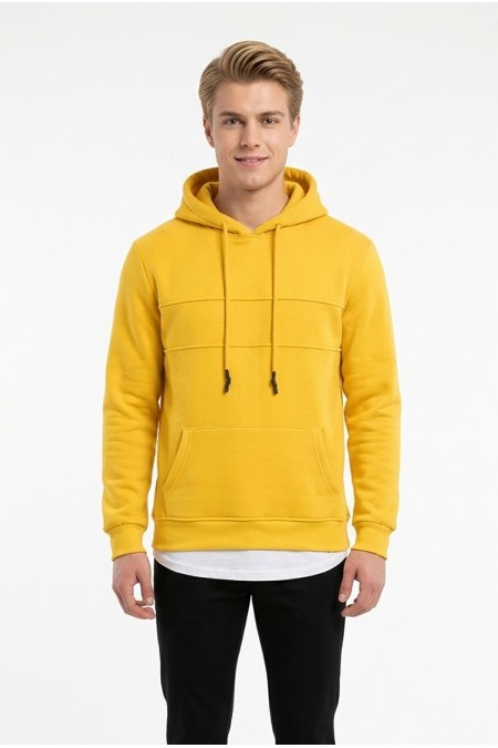 Erkek Üç İplik Şardonlu Kapşonlu Alttan Çıkmalı Günlük Sweatshirt
