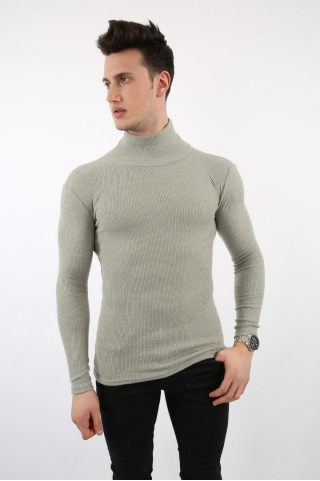 Likralı Boğazlı Koyu Taş Sweat