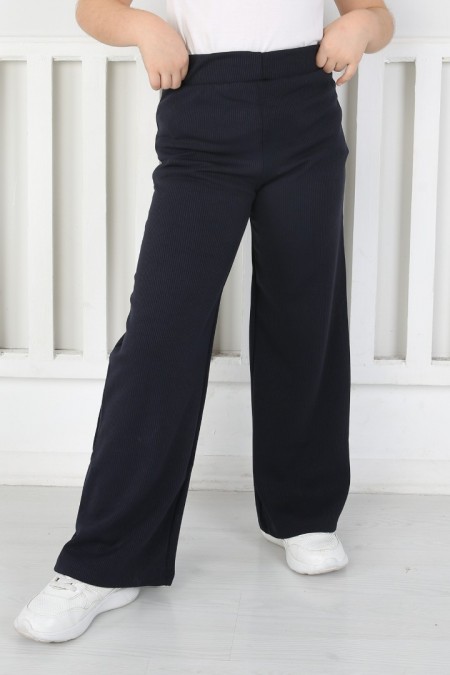 Bol Paça Birinci Kalite Fitilli Kumaş Lacivert Kız Çocuk Günlük Tayt