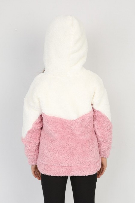 Welsoft Kumaş Kapşonlu Fermuarlı Cepli Pudra Sweat 