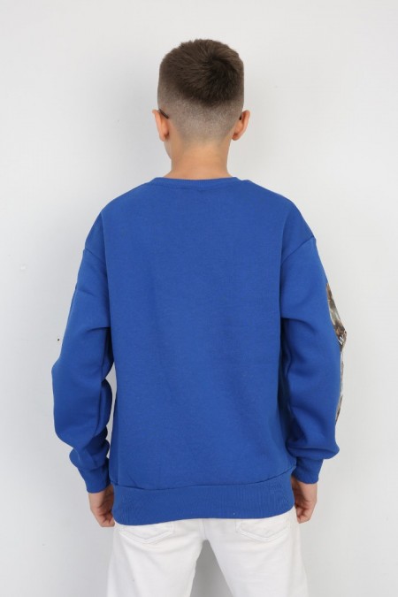 Üç İplik Şardonlu Baskılı Saks Sweat