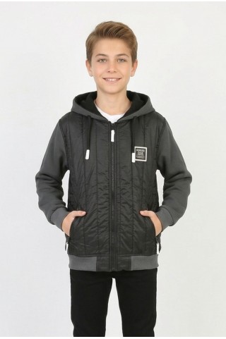 Garson Erkek Çocuk Üç İplik Armalı Kapüşonlu Fermuarlı İçi Termal Kolları Polar Günlük Sweatshirt