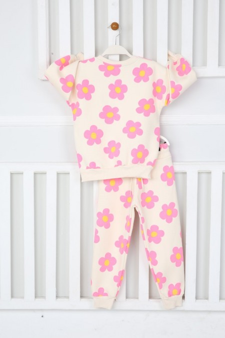 Üç İplik Şardonlu Baskılı Pembe Takım 