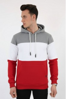 Üç Şardonlu Kapşonlu Parçalı Kanguru Cepli Erkek Günlük Sweatshirt