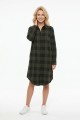 Kadın Haki Siyah Ekose Desenli Düğmeli Uzun Kollu Pamuklu Gömlek Tunik Elbise