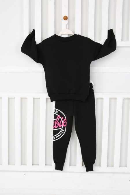 Üç İplik Şardonlu Baskılı Siyah Takım 