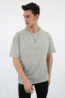 Sıfır Yaka Oversıze Gri Tişört