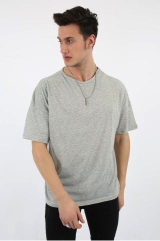 Sıfır Yaka Oversıze Gri Tişört