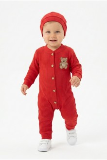 Şardonlu Bear Düğmeli Şapkalı Kırmızı Tulum 