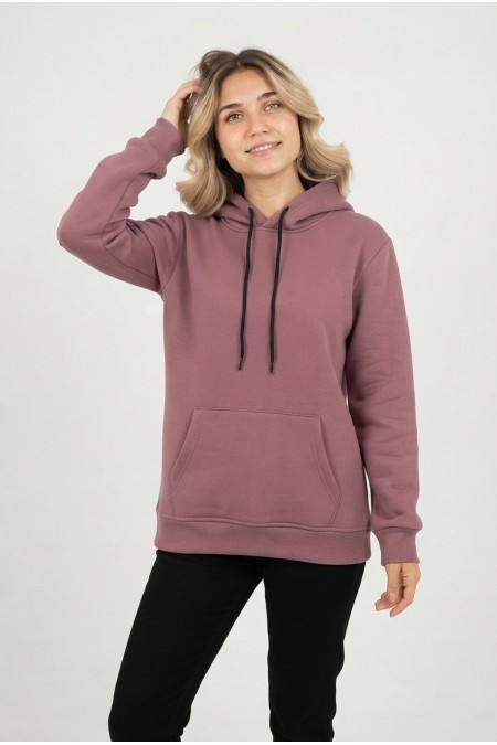 Kadın Kapşonlu Cepli Şardonlu Kalın Günlük Rahat Kesim Sweatshirt 