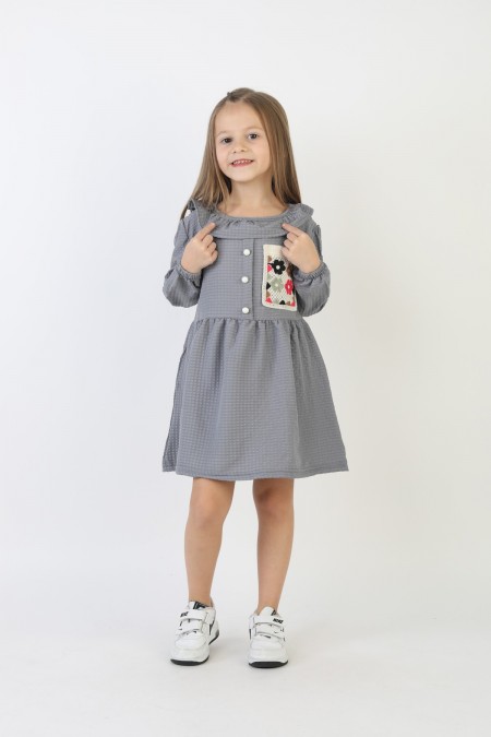 İşlemeli Gofre Kumaş Kız Çocuk Günlük Şık Rahat Ve Trend Elbise