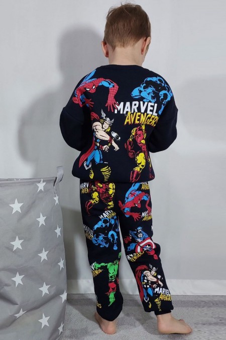 Üç İplik Şardonlu Baskılı Siyah Takım 