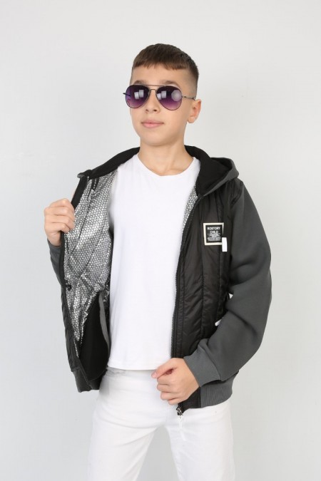 Üç İplik Kapşonlu Fermuarlı İçi Termal Erkek Çocuk Günlük Sweatshirt