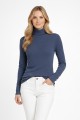 Kadın İndigo Balıkçı Yaka Uzun Kollu Fitilli Slim Fit Şık Günlük Triko Body