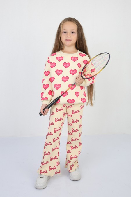 Üç İplik Şardonlu Baskılı Pembe Takım 