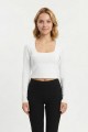 Kadın Kare Yaka Esnek Likralı Uzun Kollu Crop Bluz