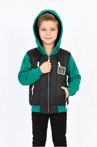  Erkek Çocuk Üç İplik Armalı Kapüşonlu Fermuarlı İçi Termal Kolları Polar Günlük Sweatshirt