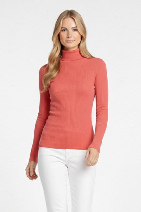 Kadın Pembe Balıkçı Yaka Uzun Kollu Fitilli Slim Fit Şık Günlük Triko Body