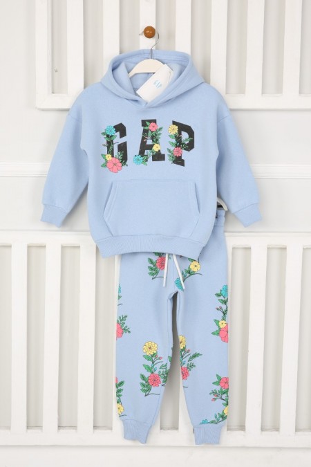 Üç İplik Kpşonlu Şardonlu Baskılı Mavi Takım 