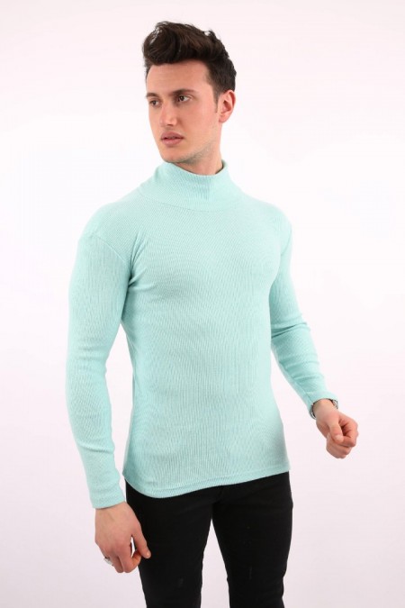 Likralı Boğazlı Mint Sweat