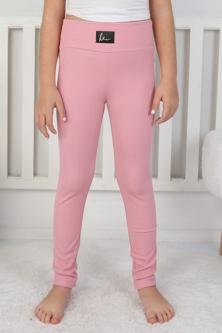 Şardonlu Fitilli Kumaş Arma Detaylı Pembe Tayt