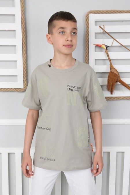 Sıfır Yaka Baskılı %100 Cotton Kumaş Taş Tişört