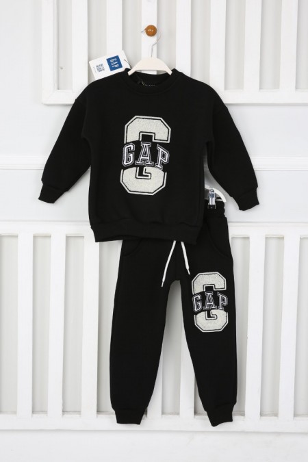 Üç İplik Şardonlu Baskılı Siyah Takım 