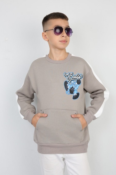 Üç İplik Şardonlu Arka Baskılı Erkek Çocuk Günlük Sweatshirt