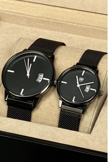 Takvimli Ve Mıknatıslı Hasır Kordon Siyah Sevgili Saatleri