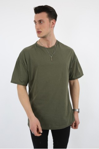 Sıfır Yaka Oversıze Haki Tişört
