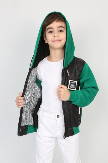 Üç İplik Kapşonlu Fermuarlı İçi Termal Erkek Çocuk Günlük Sweatshirt