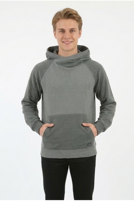 Erkek Üç İplik Şardonlu Kumaş Kapşonlu Kanguru Cepli Alttan Çıkmalı  Günlük Sweatshirt