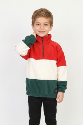 Erkek Çocuk Full Polar Kumaş Yarım Fermuarlı Garnili Günlük Sweatshirt